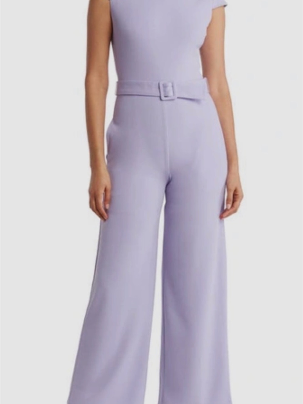 Maggy London Lavender Short-Sleeve Belted Jumpsuit